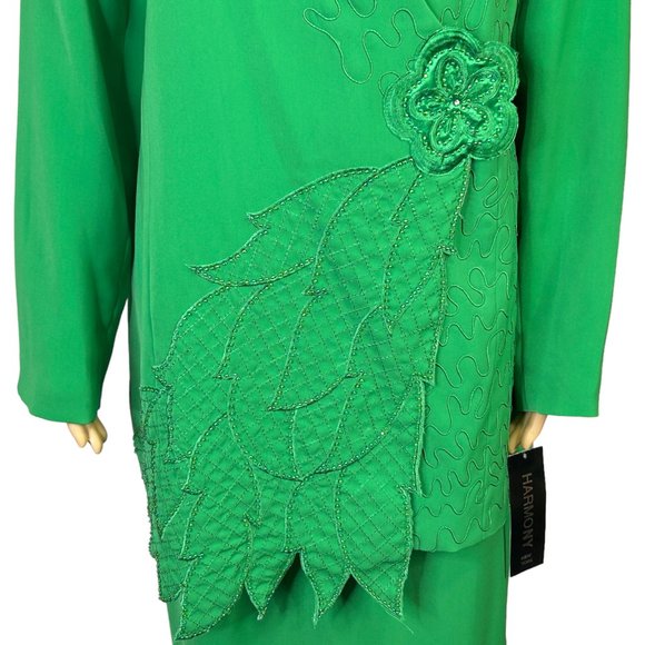Harmony New York Womens 14 Green Embroidered Suit Jacket Blazer Skirt Set Outfit - Picture 3 of 12